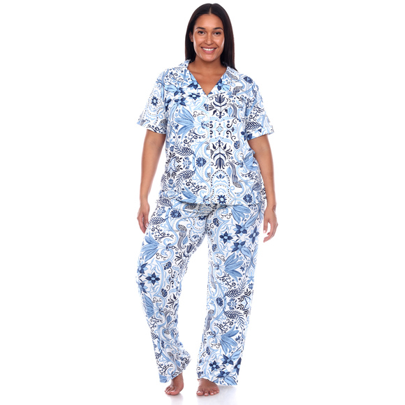 Plus Size Short Sleeve & Pants Tropical Pajama Set - Picture 1 of 4